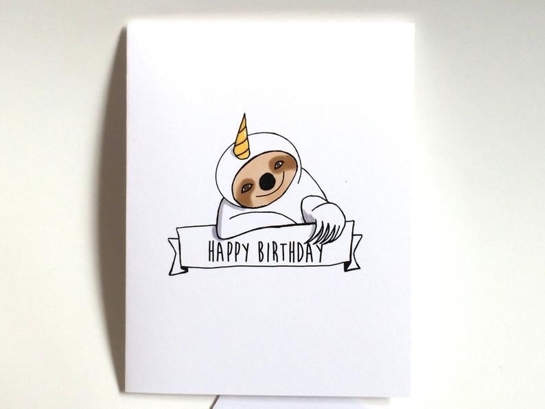 Unicorn Sloth Birthday Card